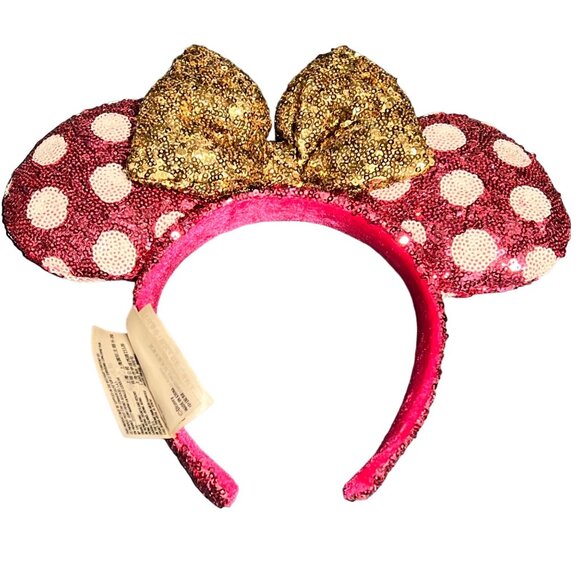 Disney Minnie Mouse Pink Sequin Ears Headband With Gold Bow - Picture 3 of 3